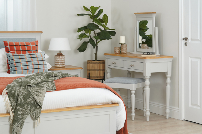 bed with dressing table grey