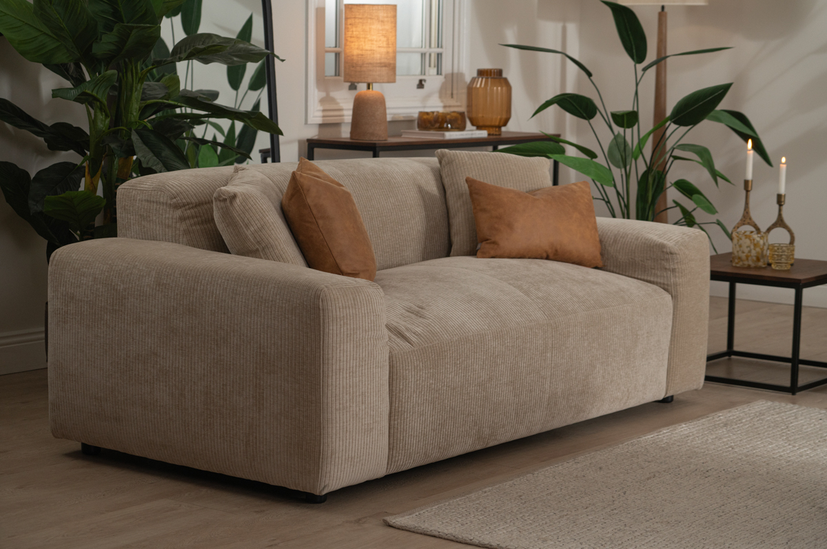 beige fabric sofa cordoroy couch 2 seater