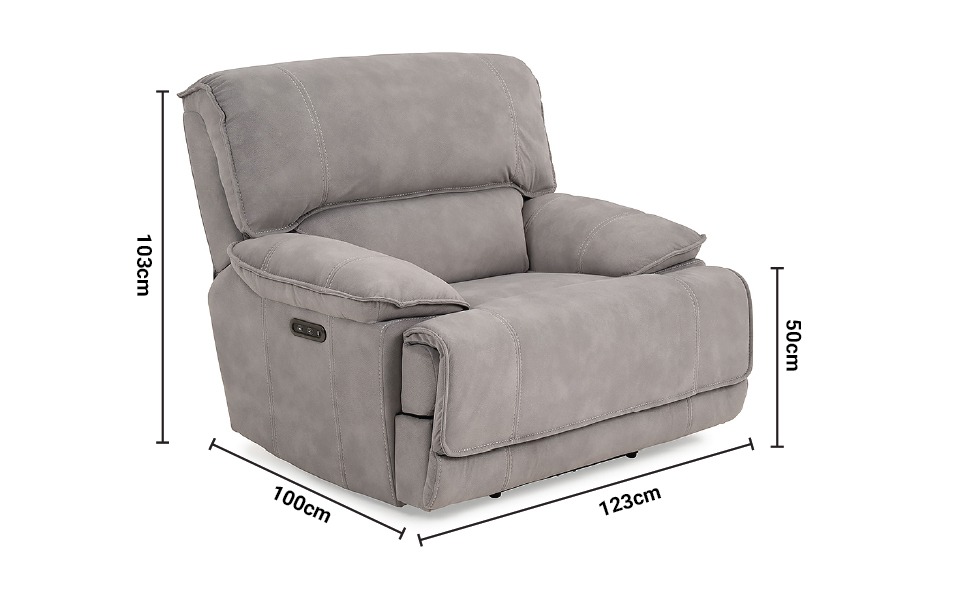 Vermont Grey Fabric Electric Recliner Armchair dimensions