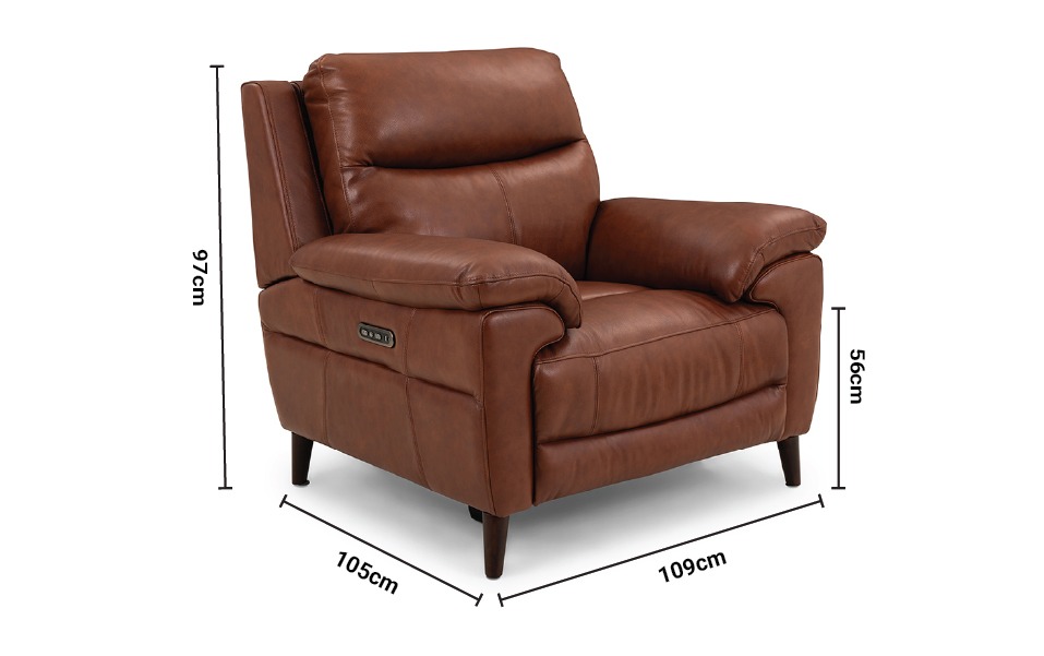 Anderson Brown Leather Electric Recliner Armchair with Head Tilt dimensions