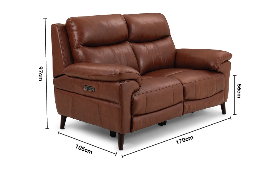 Anderson Brown Leather Electric Recliner Sofa - 2 Seater dimensions