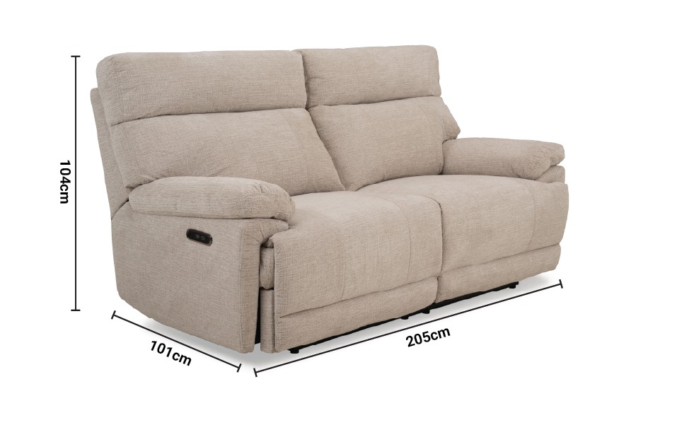 Belgian Cream Fabric Electric Recliner Sofa - 3 Seater dimensions