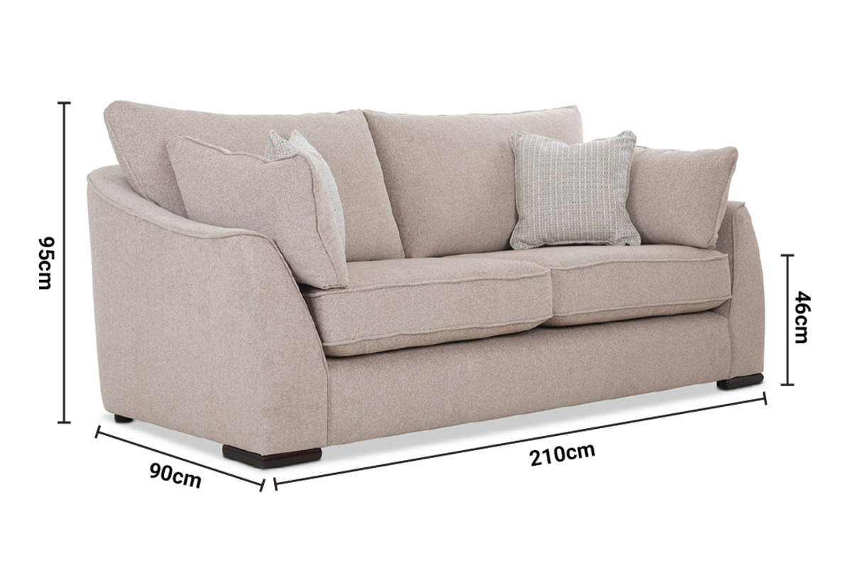 Adare Cream Fabric 3 Seater Sofa dimensions