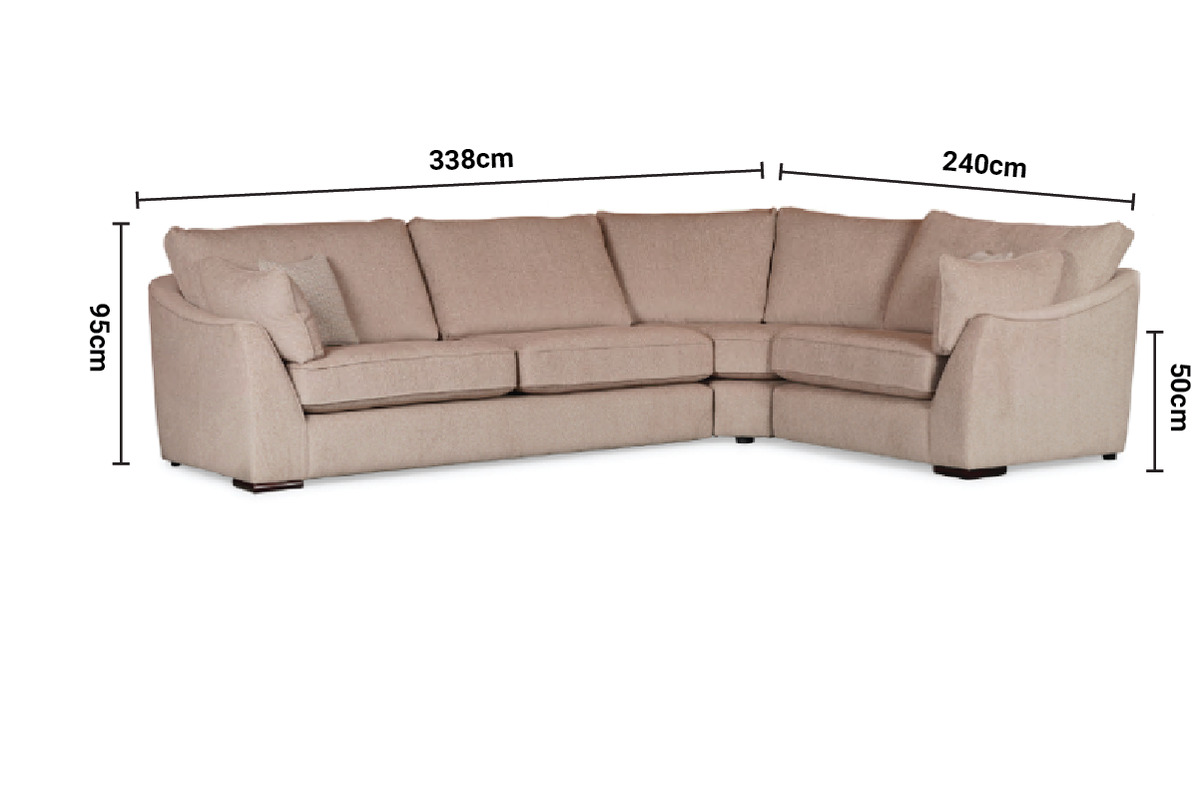 Adare Cream Fabric RHF Corner Sofa dimensions