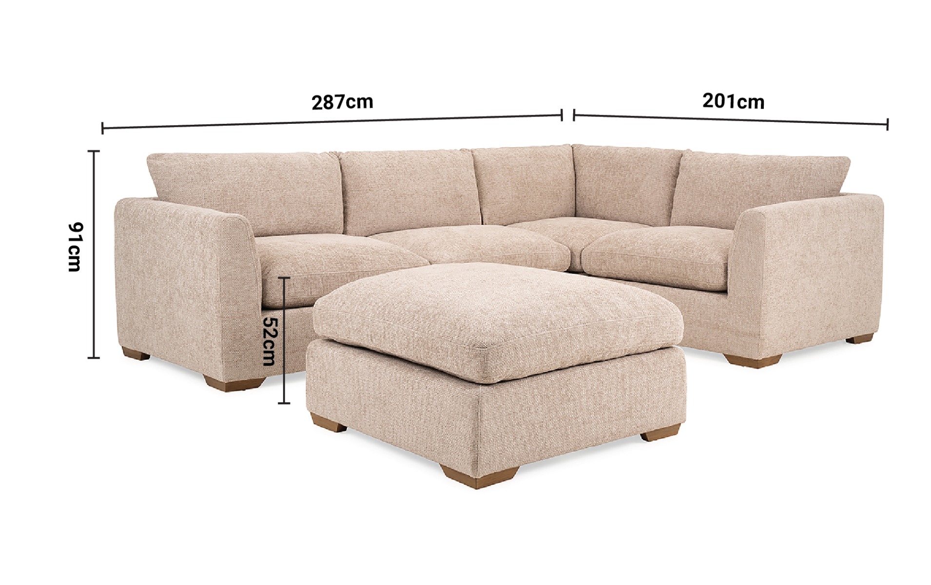 Aimee Corner Unit with Stool dimensions