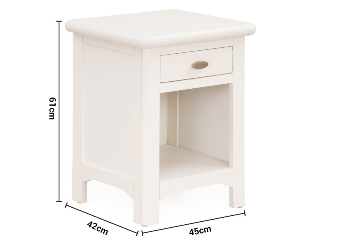 Alaska White 1 Drawer Bedside Table dimensions