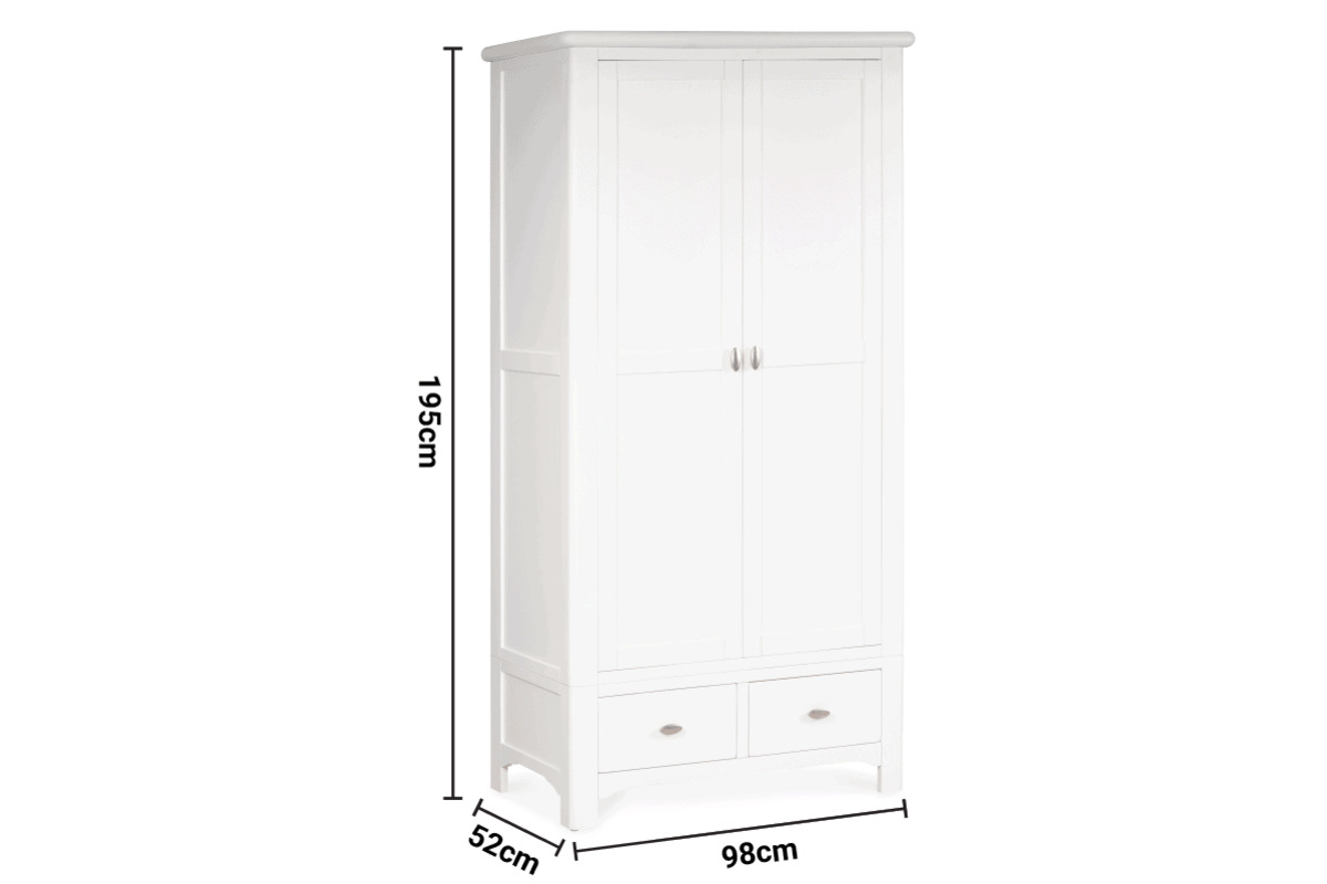 Alaska White 2 Drawer 2 Door Wardrobe dimensions