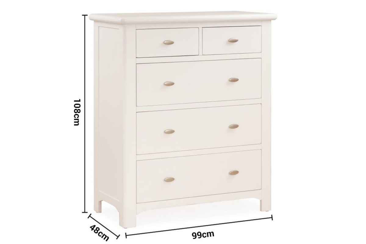 Alaska White 5 Drawers Chest dimensions