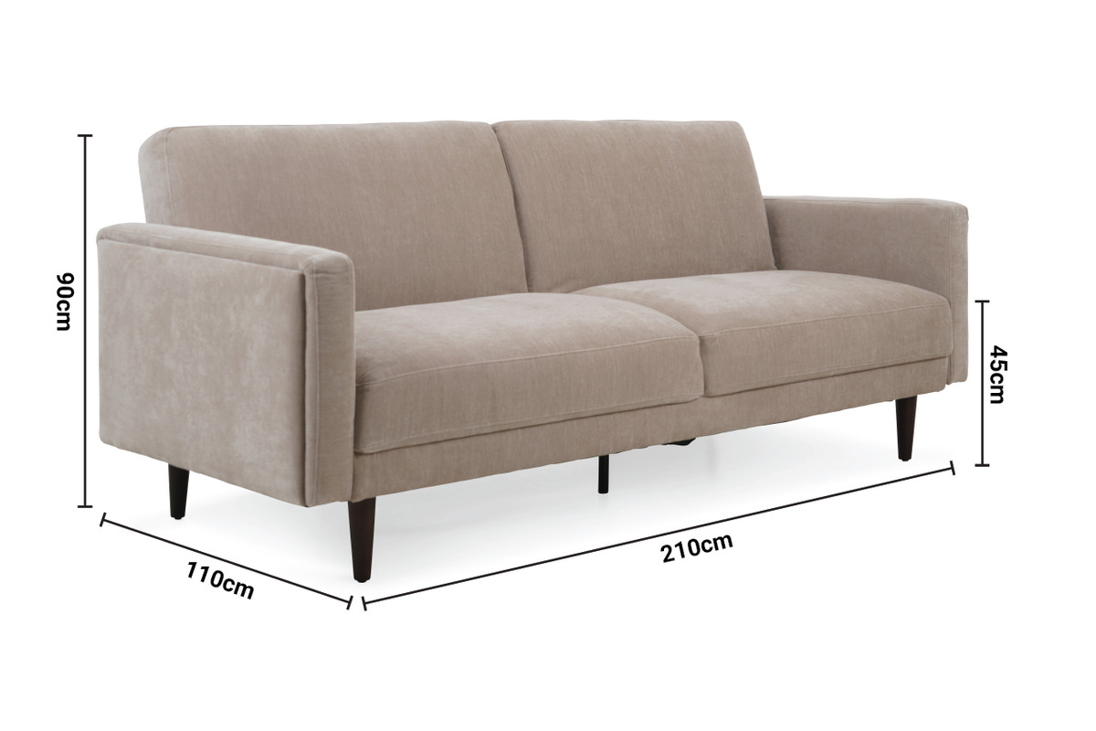 Anna Taupe Fabric 3 Seater Sofa Bed dimensions