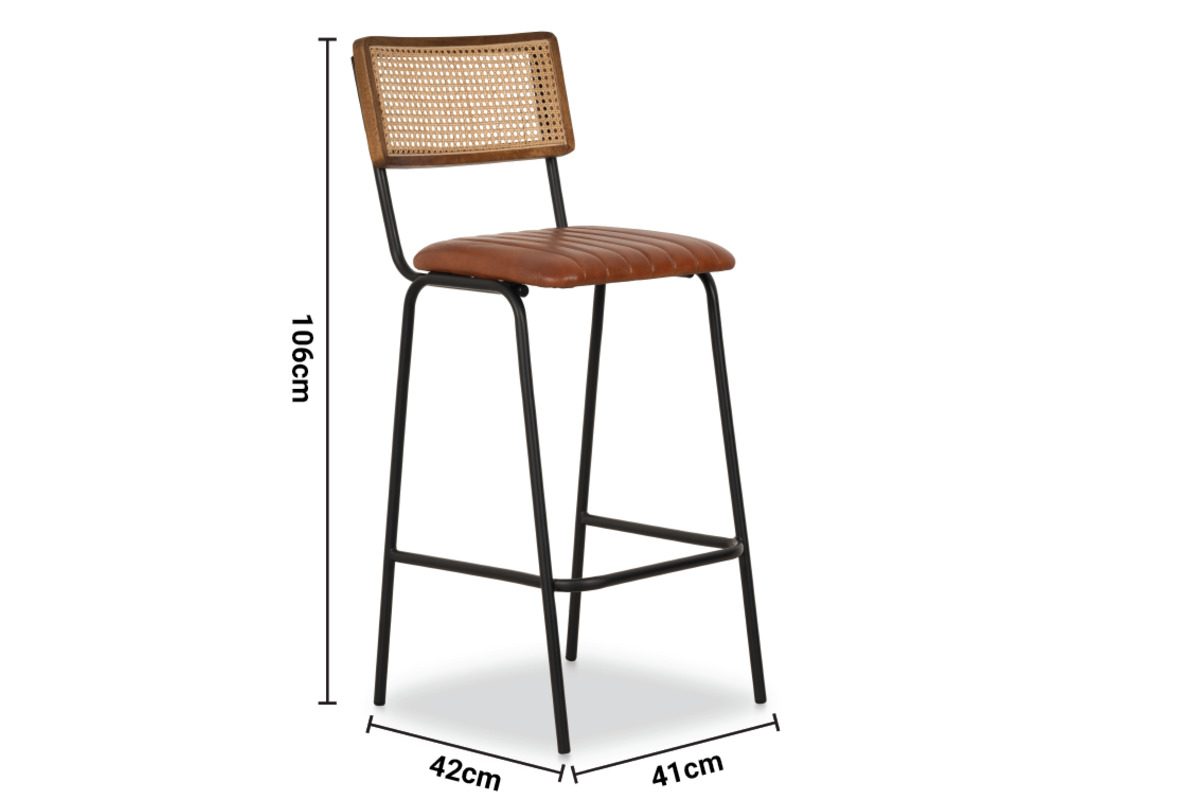 Araujo Brown Leather Bar Stool dimensions
