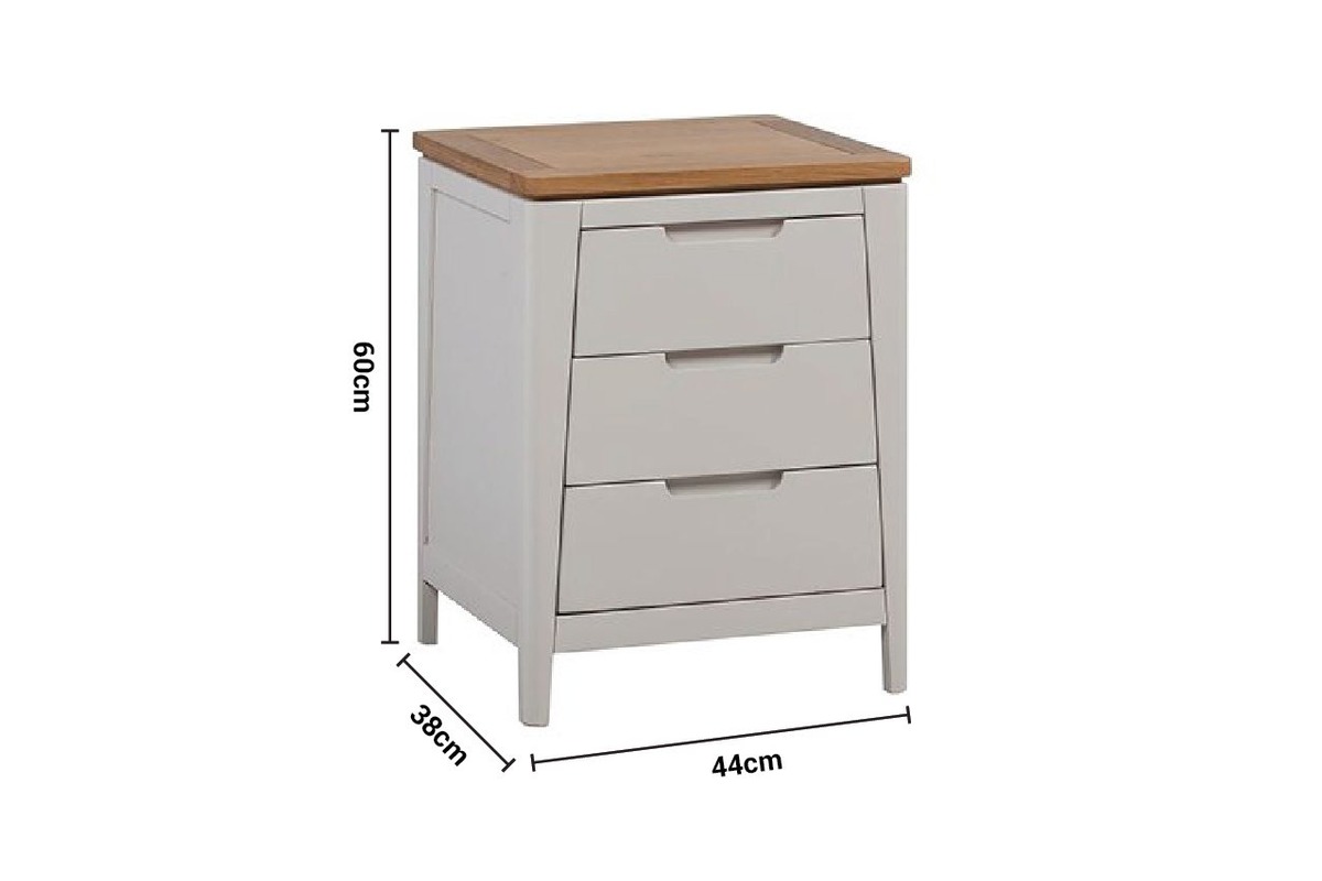 Ashby Grey 3 Drawer Bedside Table dimensions