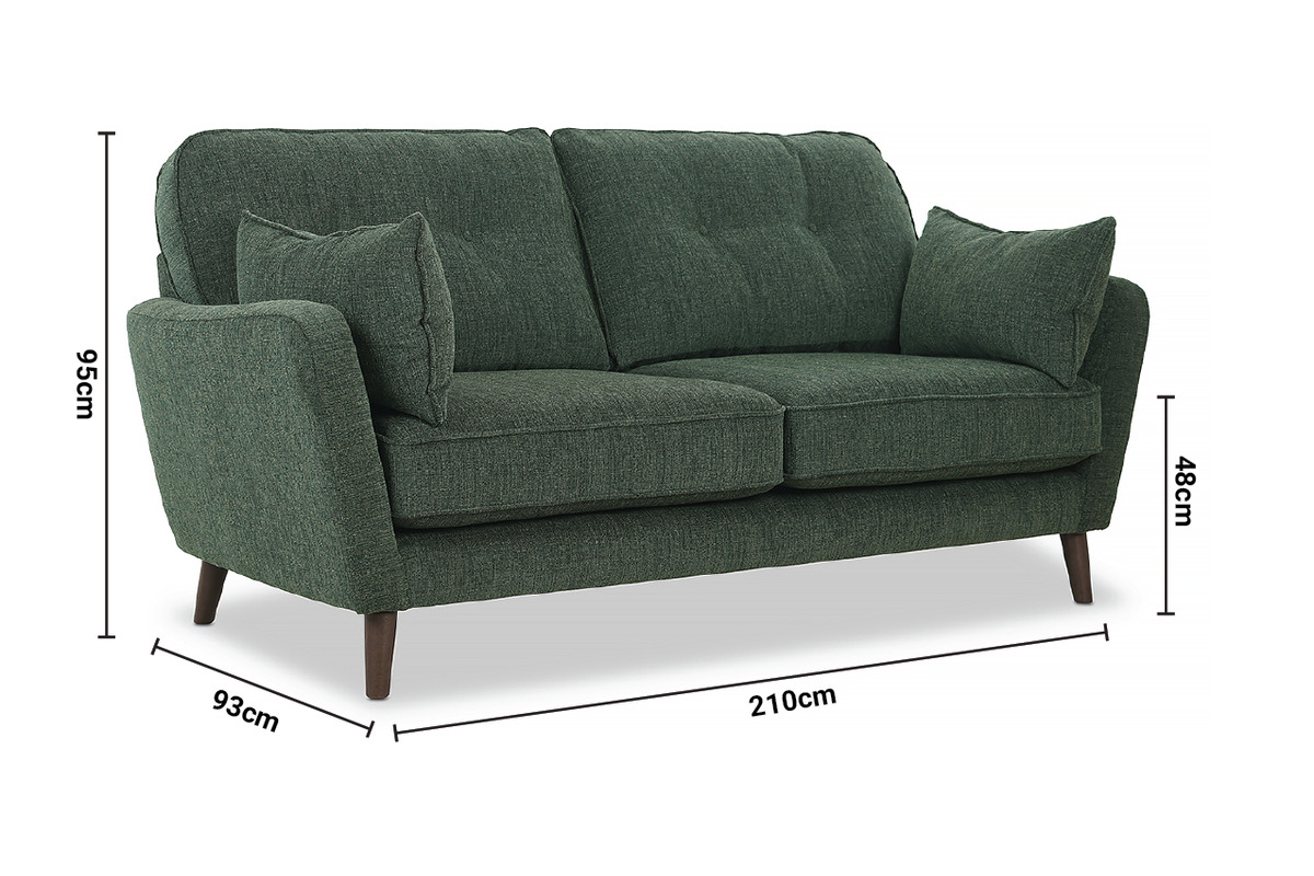 Ashford Green Fabric 3 Seater Sofa dimensions