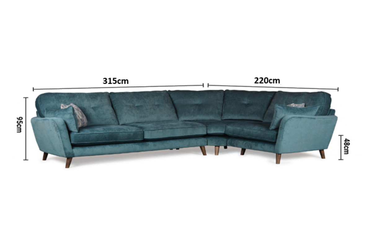 Ashford Teal Fabric LHF Corner Sofa dimensions
