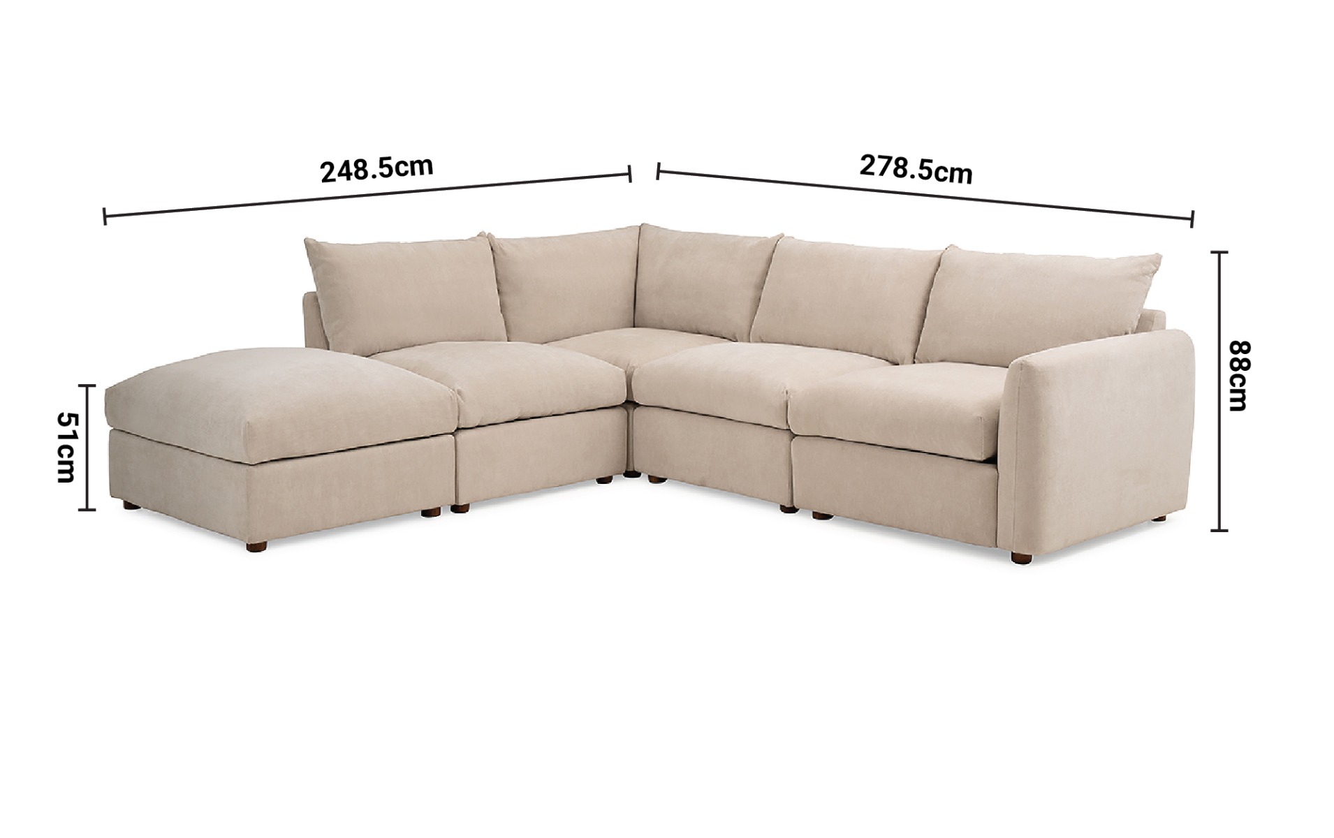 Aura Cream Fabric Corner Sofa - with Footstool dimensions
