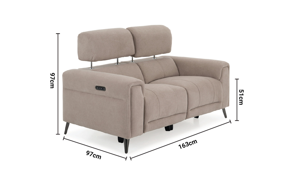 Austin 2 Seater Electric Recliner Sofa with Head Tilt, Bluetooth and Speakers dimensions