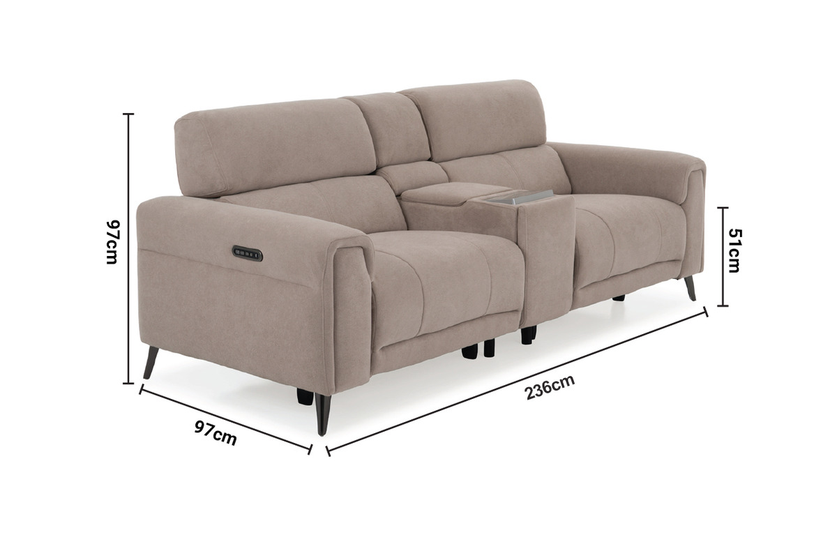 Austin 2.5 Seater Electric Recliner Sofa with Head Tilt, Bluetooth, Speakers and Console dimensions