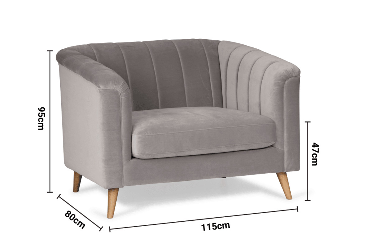 Avoca Grey Velvet Armchair dimensions