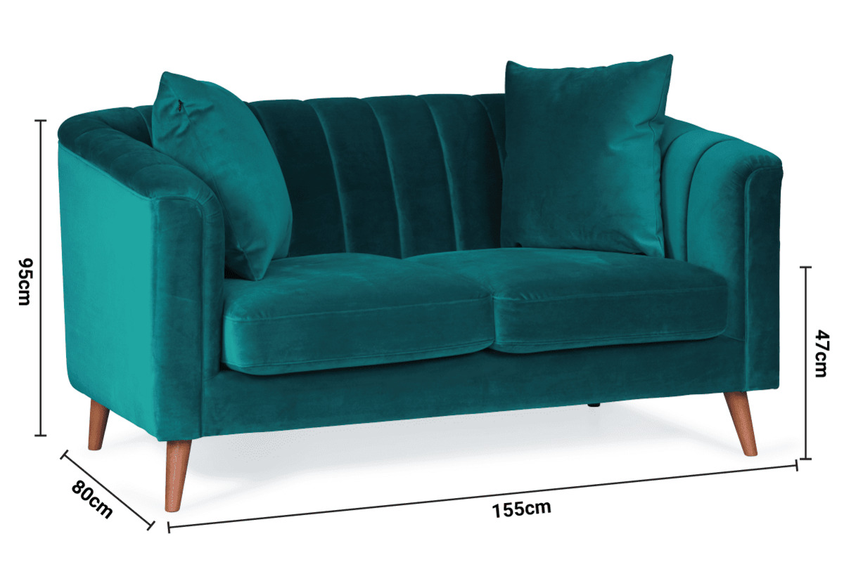 Avoca Teal Velvet 2 Seater Sofa dimensions