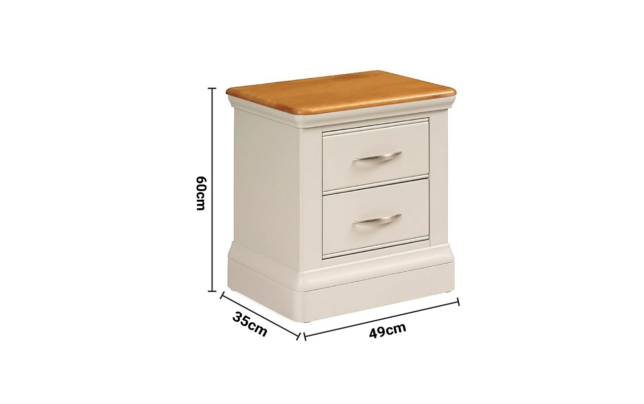 Bambury Grey Oak 2 Drawers Bedside Table dimensions