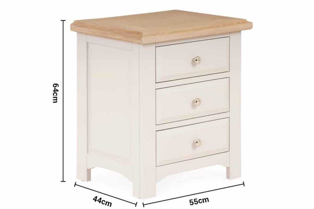 Bellevue Light Grey 3 Drawer Bedside Table dimensions