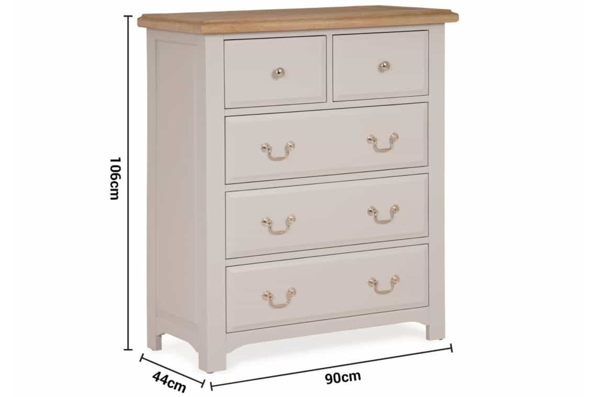 Bellevue Light Grey 5 Drawers Chest dimensions