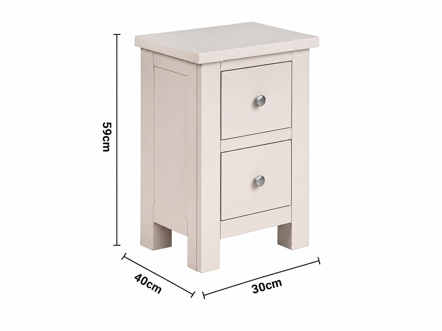Nevada Grey 2 Drawer Bedside Table dimensions