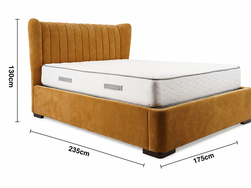 Shelly Gold Fabric King 5' Split-Base Storage Bed dimensions