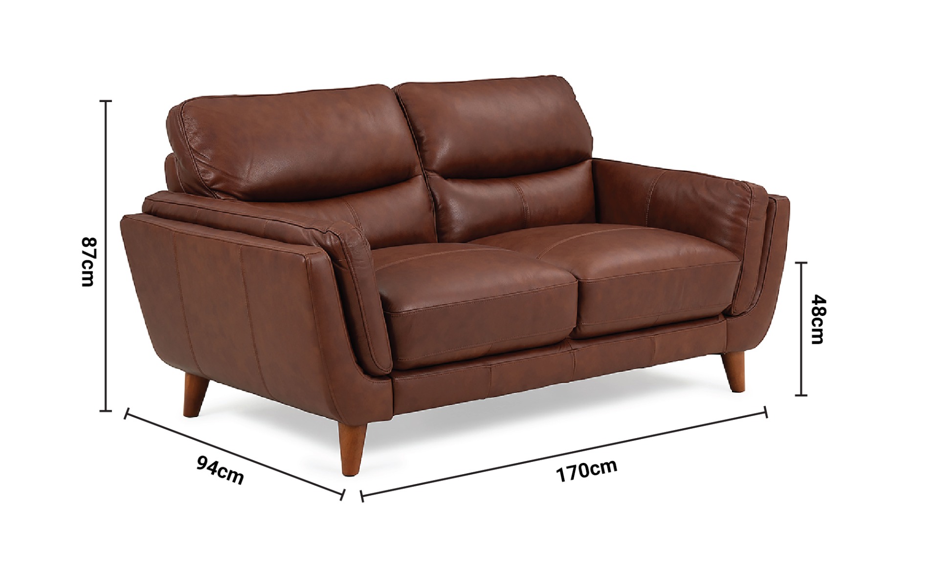 Bianca Brown Leather Sofa - 2 Seater dimensions