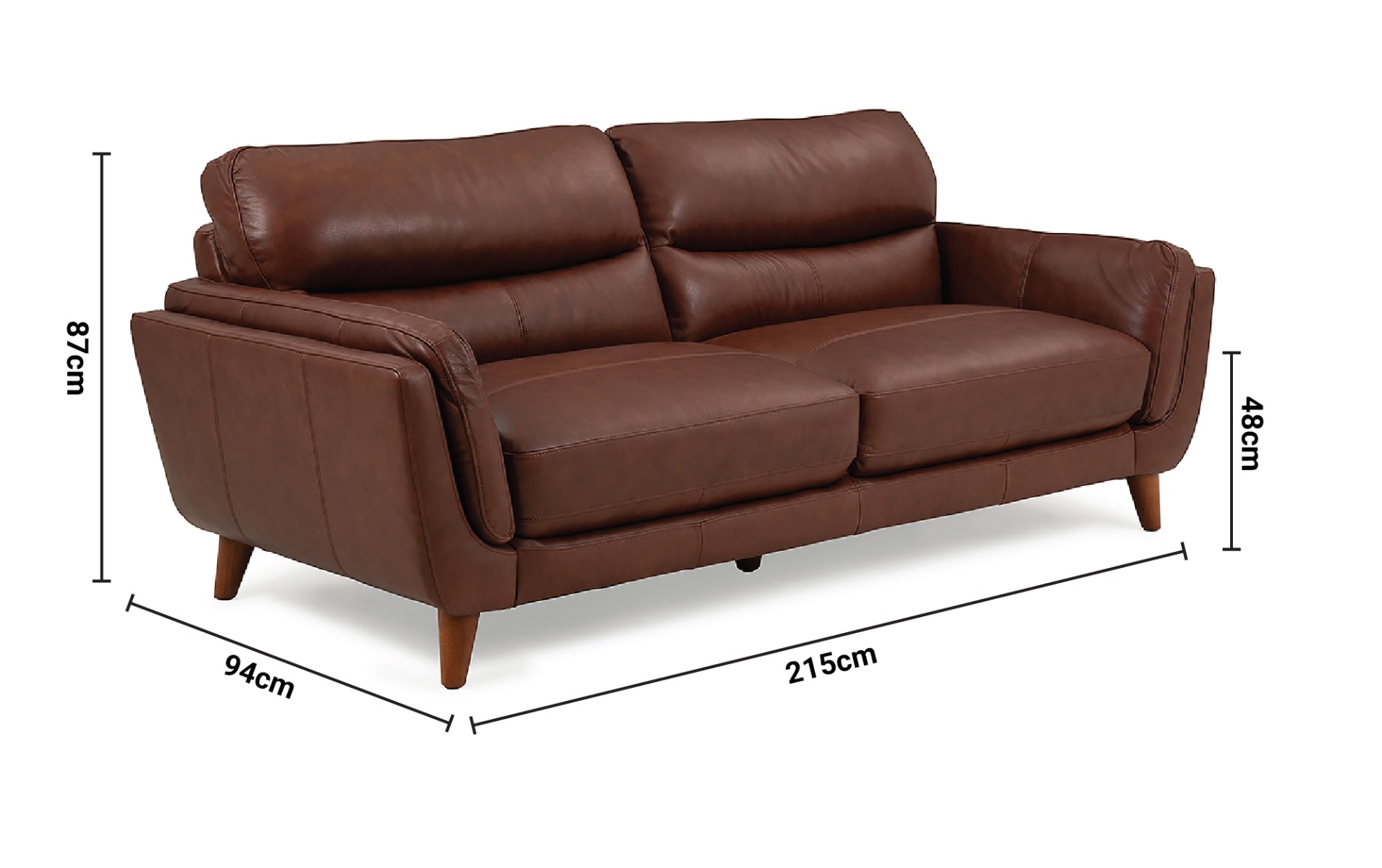 Bianca Brown Leather Sofa - 3 Seater dimensions