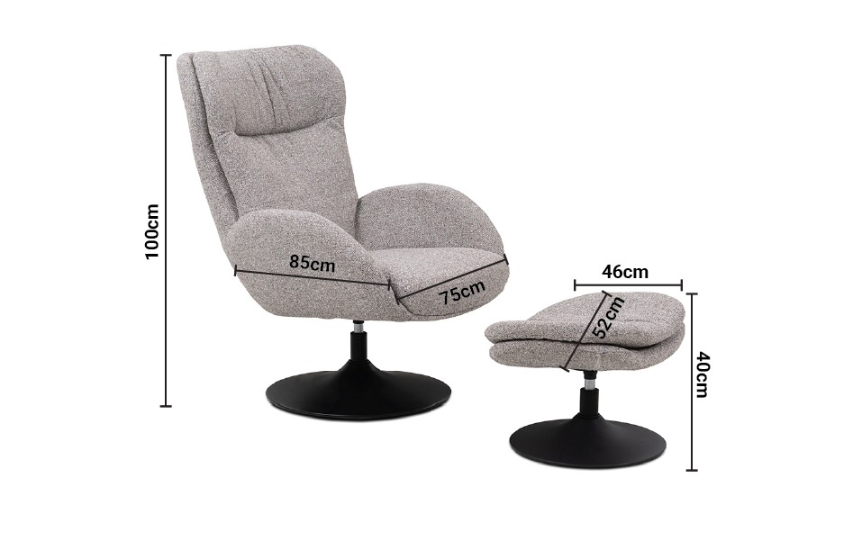 Blake Grey Fabric Armchair &amp; Footstool dimensions
