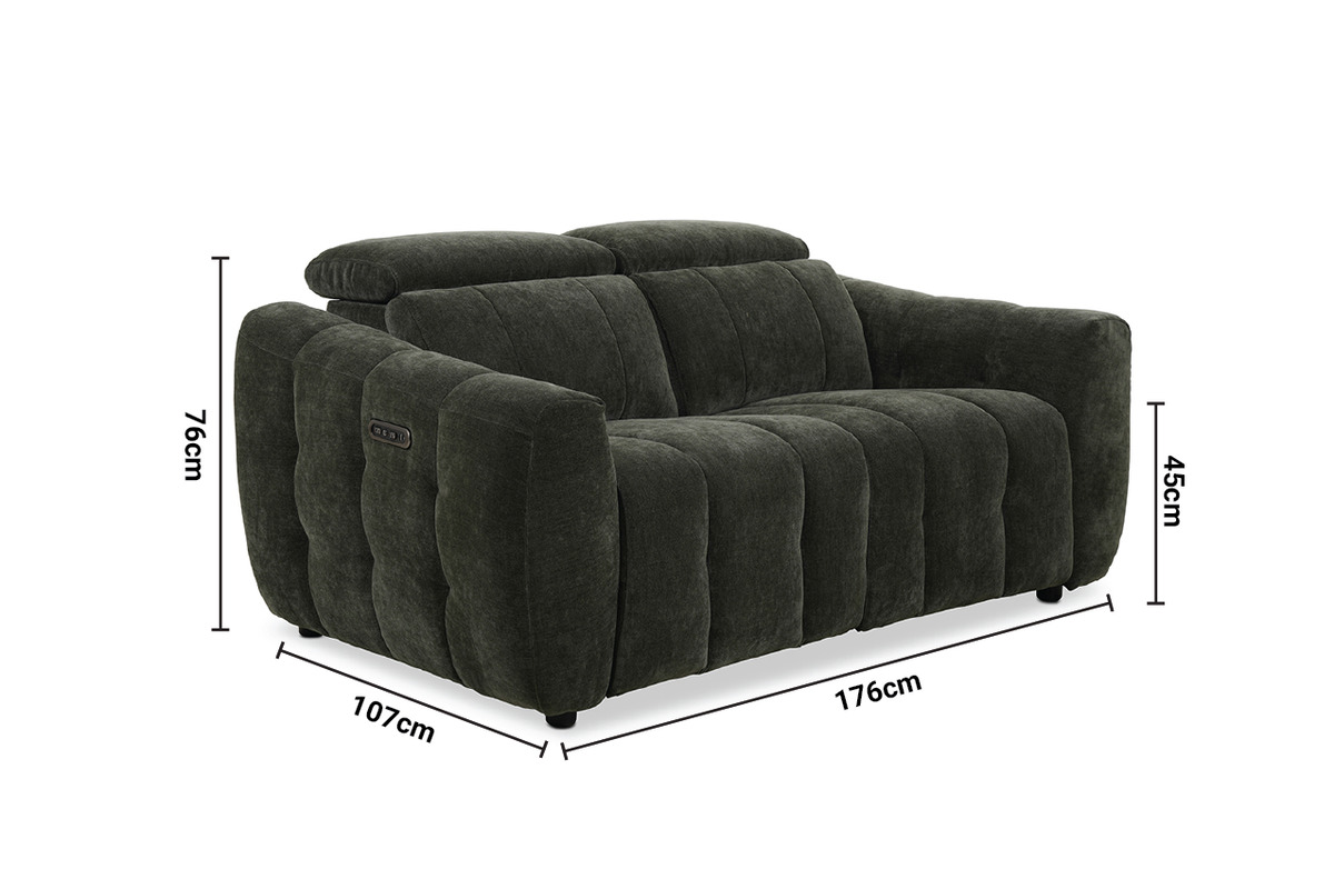 Bohemia Green Fabric 2 Seater Electric Recliner with Head Tilt dimensions