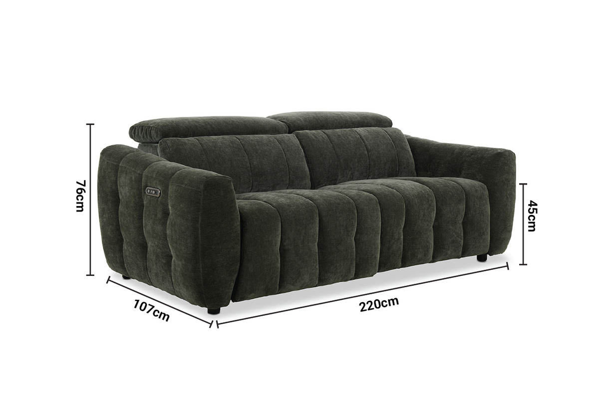 Bohemia Green Fabric 2.5 Seater Electric Recliner with Head Tilt dimensions