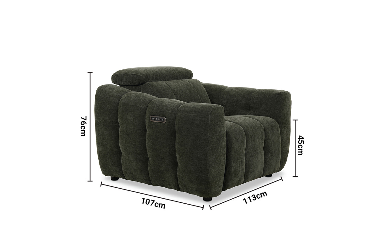 Bohemia Green Fabric Armchair Electric Recliner with Head Tilt dimensions