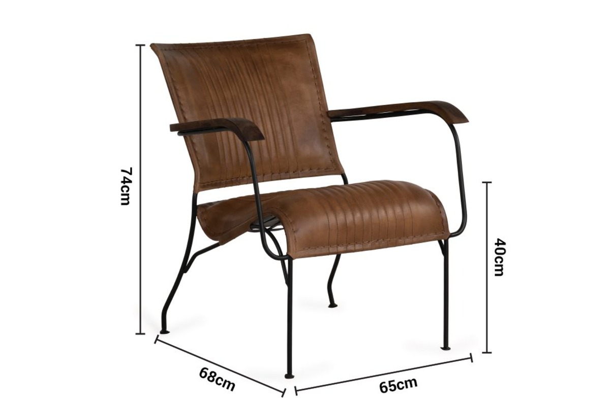 Bottega Antique Brown Leather Armchair dimensions