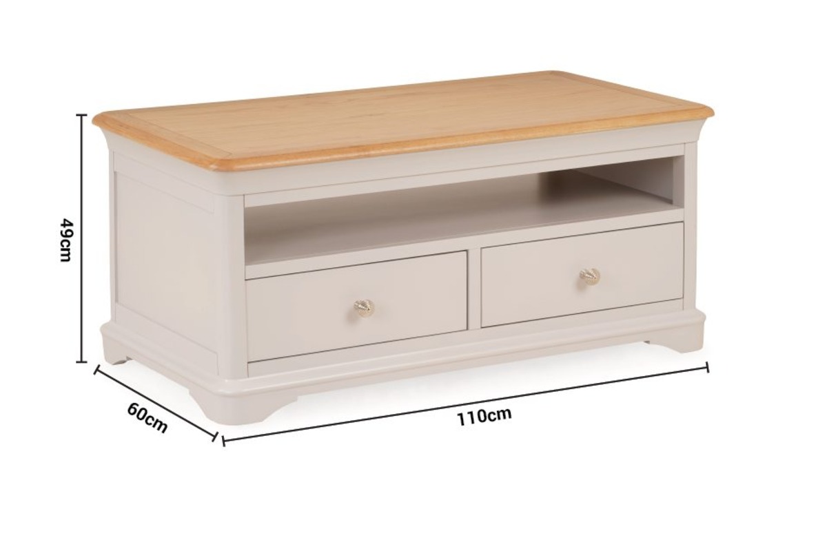 Brighton Light Grey Oak 2 Drawers Coffee Table dimensions