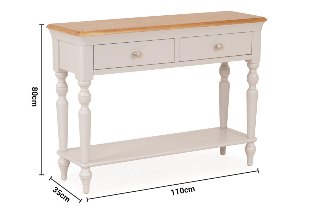 Brighton Light Grey Oak 2 Drawers Console Table dimensions