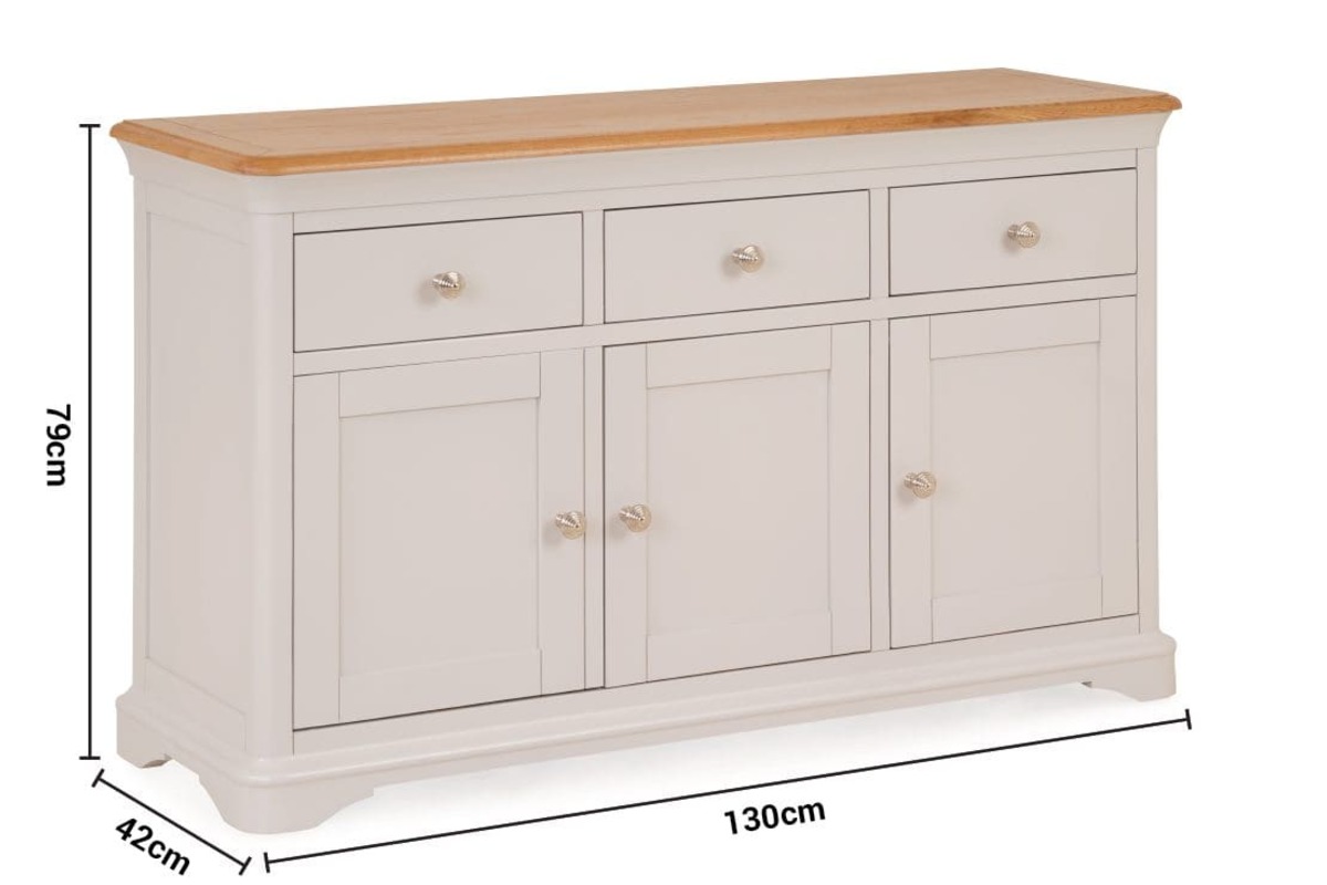 Brighton Light Grey Oak 3 Drawers 3 Doors Sideboard dimensions