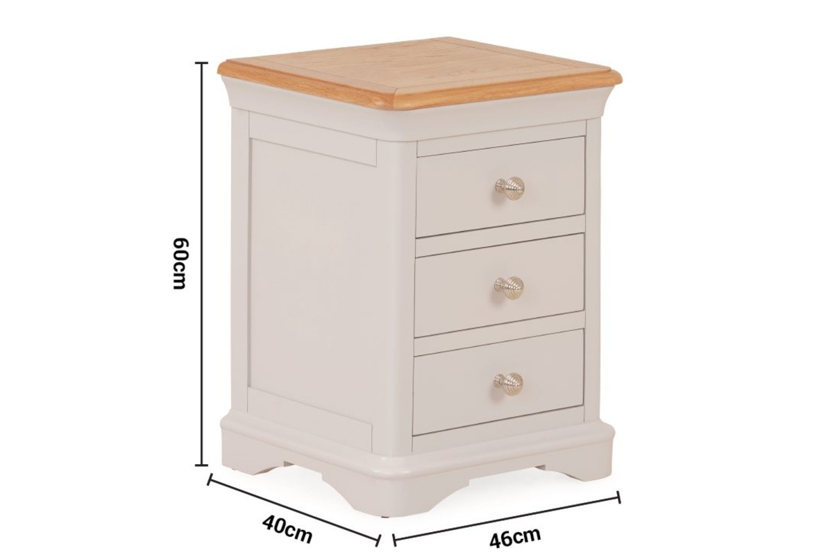 Brighton Light Grey Oak 3 Drawers Bedside Table dimensions