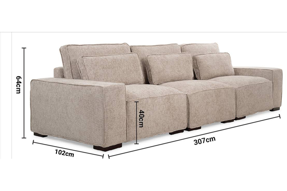 Brooklyn Cream Linen 3 Seater Sofa dimensions