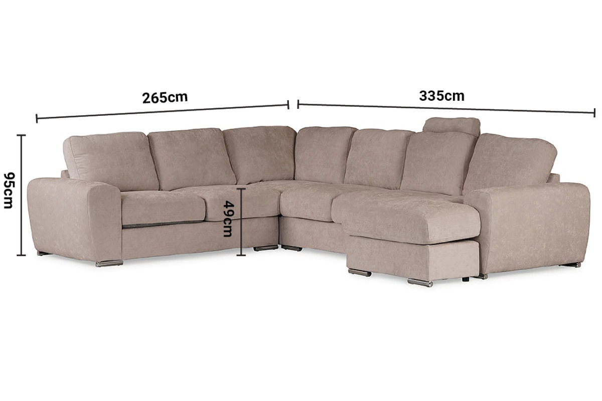 California Cream Fabric RHF Chaise Corner Sofa Headrest test dimensions