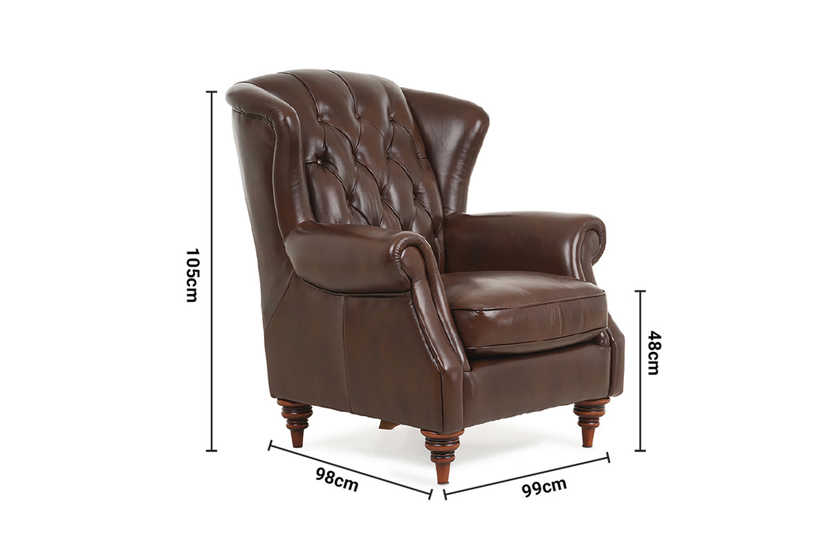Cambridge Brown Leather Armchair dimensions