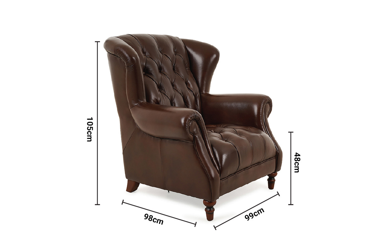 Cambridge Brown Leather Buttoned Armchair dimensions