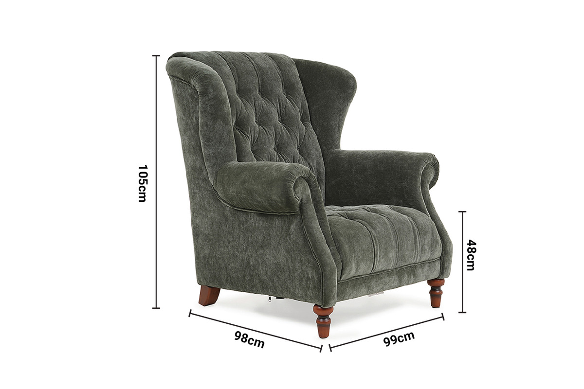 Cambridge Green Fabric Buttoned Armchair dimensions