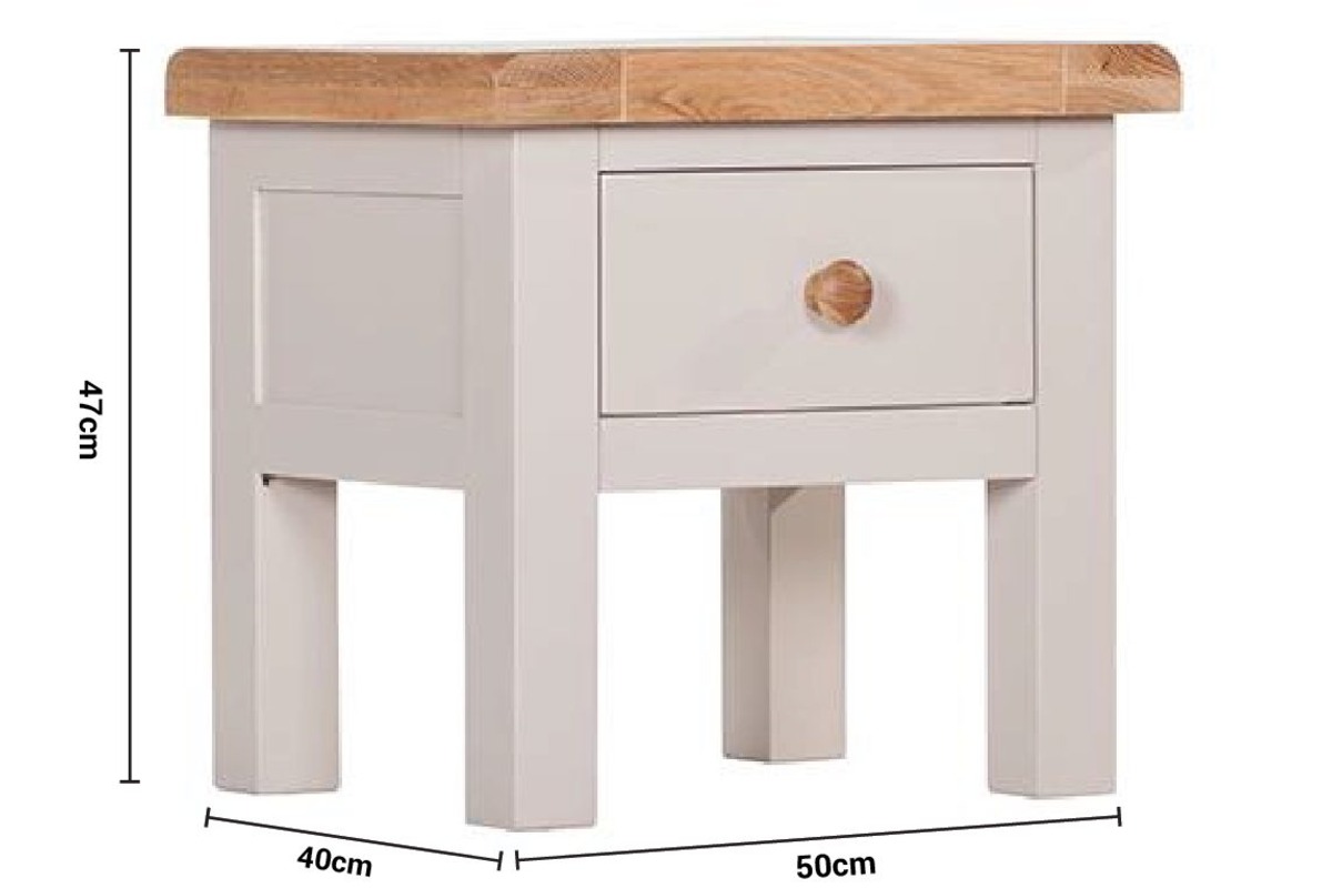 Caravel Light Grey Oak 1 Drawers Side Table dimensions