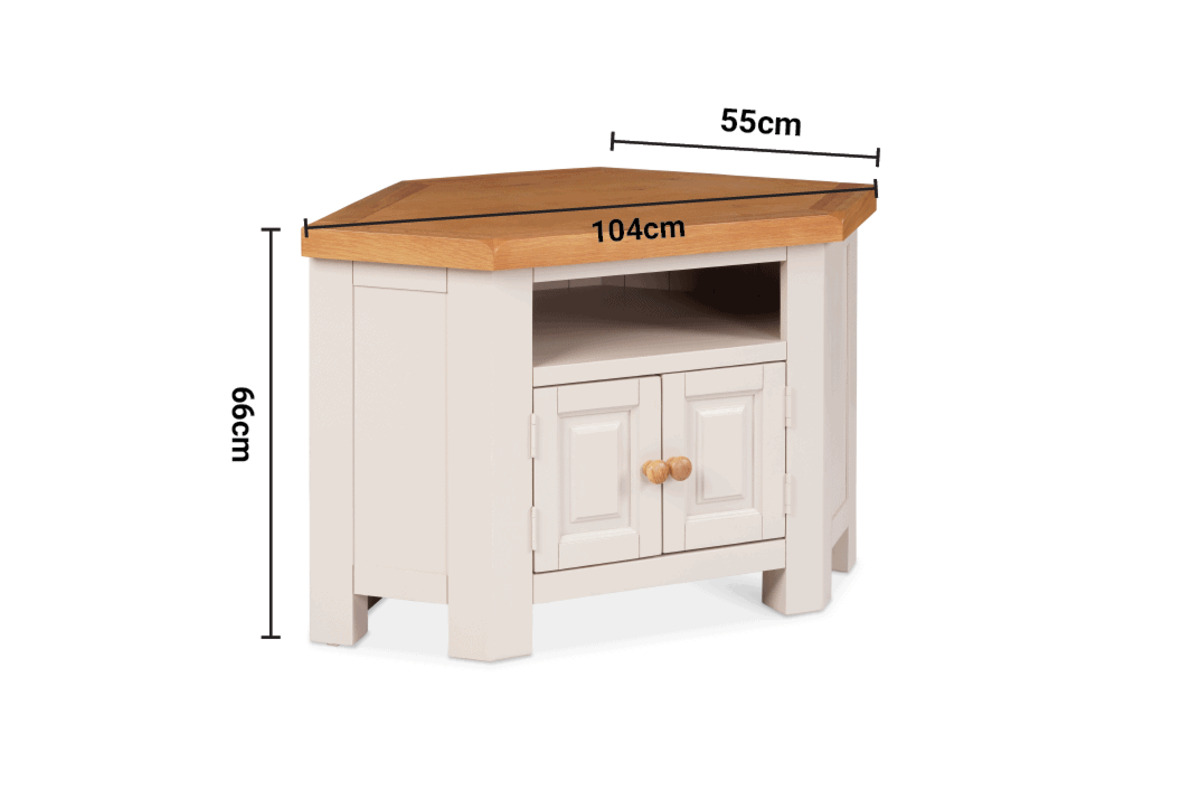 Caravel Light Grey Oak 2 Doors Corner TV Stand dimensions