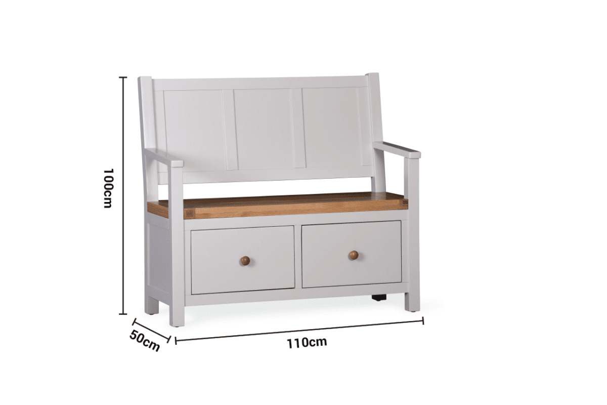 Caravel Light Grey Oak 2 Drawers Bench dimensions