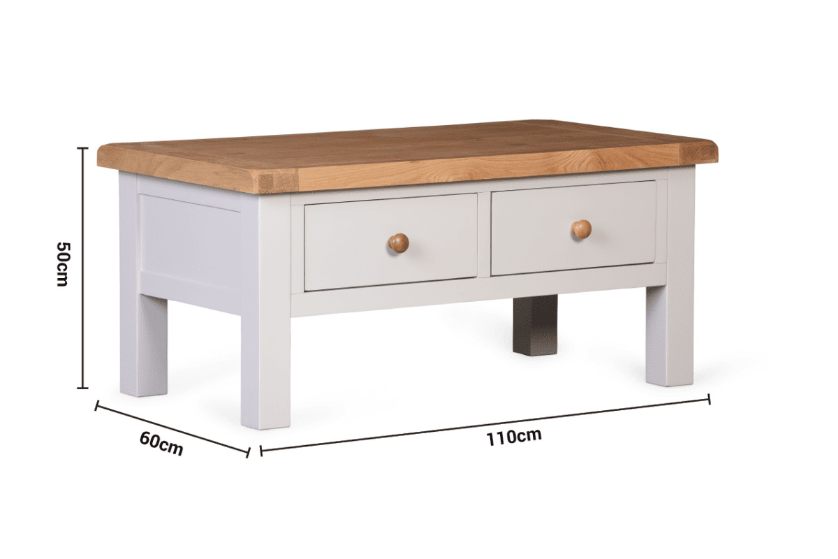 Caravel Light Grey Oak 2 Drawers Coffee Table dimensions