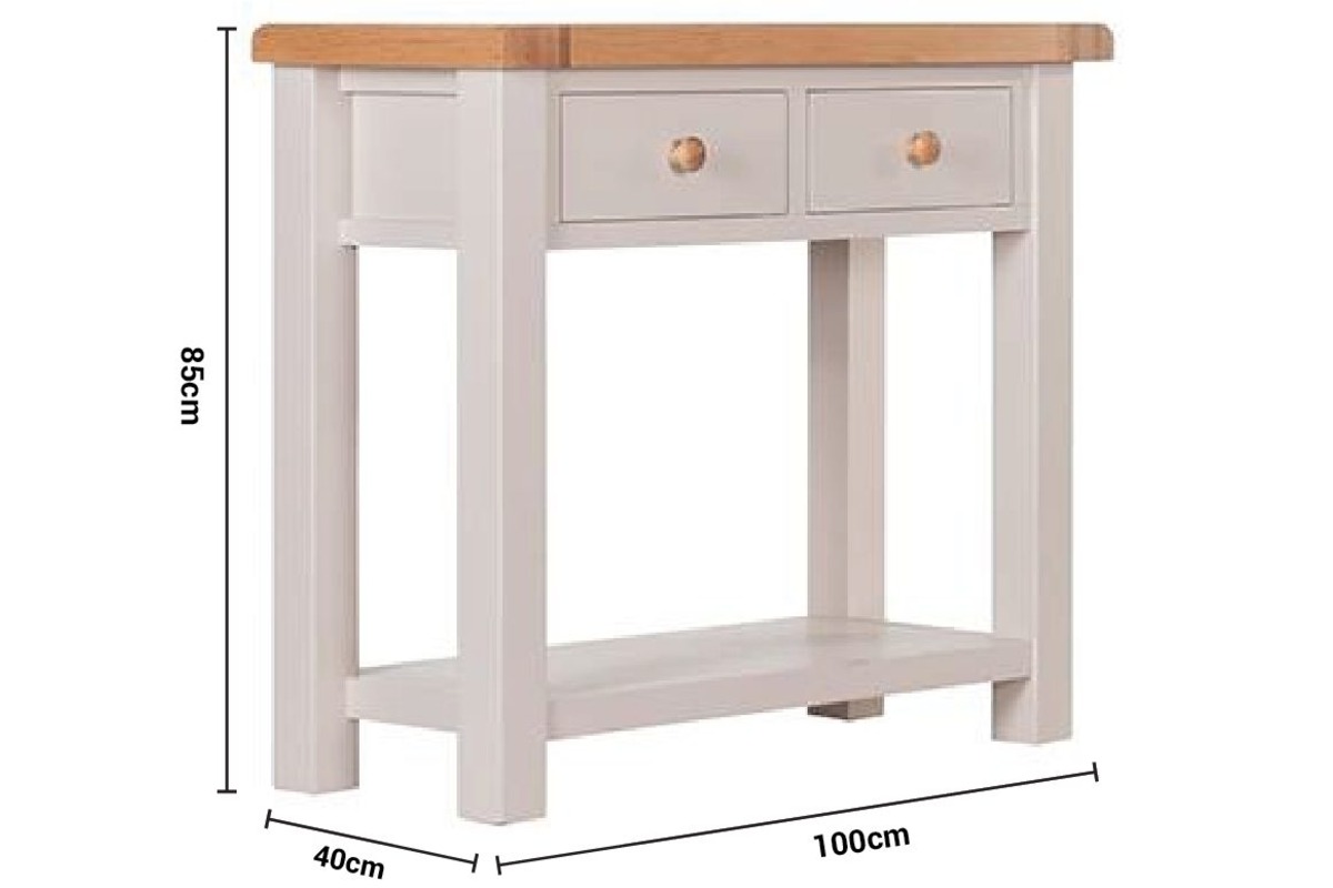 Caravel Light Grey Oak 2 Drawers Console Table dimensions