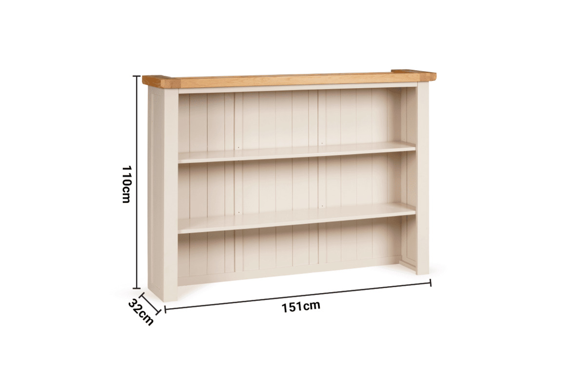 Caravel Light Grey Oak Large Open Hutch with Shelves dimensions
