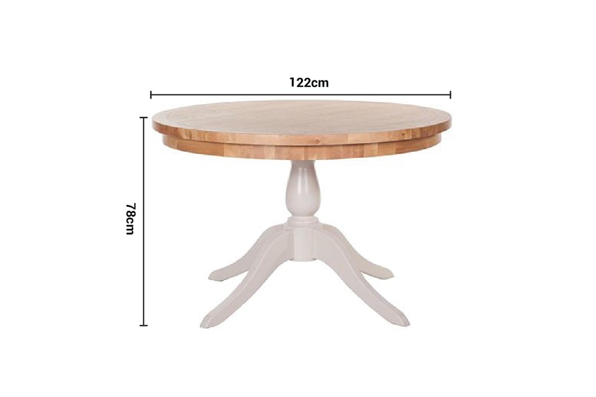 Caravel Light Grey Oak Round Dining Table 1.2m dimensions